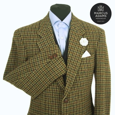 Harris Tweed Jacket Blazer 40R Dogtooth Windowpane Check Hacking Hunting Green - Image 1 of 4