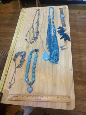 Blue Turquoise Color, Silver Tone, Boho, Jewelry, Necklaces, Bracelet, Earrings - Image 1 of 4