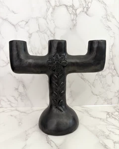 ARTE POPULAR OAXAQUEÑO Cerámica Tres Candelabros Candelabro Arcilla Negra Mexicana Años 50 - Imagen 1 de 7