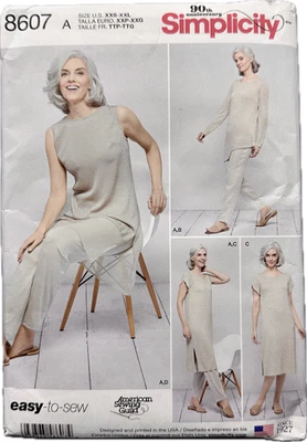 Simplicity 8607 Slim Pants, Side-Slit Dress, Asymmetrical Tunic Top Sz XXS-XXL - Image 1 of 4