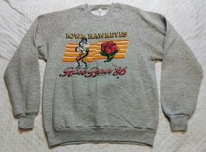 Vtg 1986 Iowa Hawkeyes Rose Bowl Sweatshirt Mens L Gray NCAA Football 80s USA - Picture 1 of 9