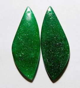 31.20 Cts Natural Green Aventurine Drilled Cabochon Match Pair 40X15MM 28 - Picture 1 of 3