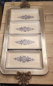 Pfaltzgraff Yorktown Relish Dishes With Aluminum  Tray With Brass Handles - Picture 1 of 24