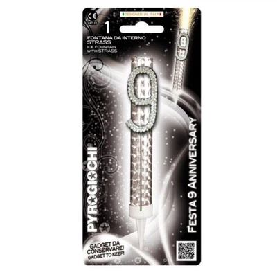 Candela Fiaccola Numero 9 Argento Glitter Fontana da interno Magic Flambè - Immagine 1 di 2