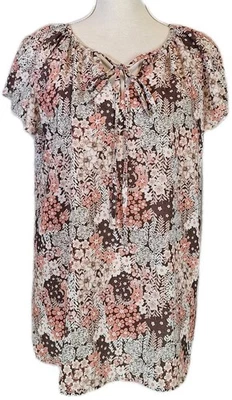 Простой весело SzL креп галстук v-образным вырезом цветочный Flowy коротким рукавом туника блузка богемное  - Изображение 1 из 4