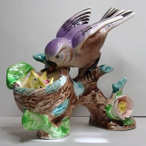 Vintage Napco blau Vogel Porzellan Vogelfutter Babys Nest - Bild 1 von 6