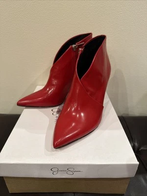 JESSICA SIMPSON Womens Red V Shaped Upper Layra Stiletto Leather Booties 8 M - Image 1 of 4