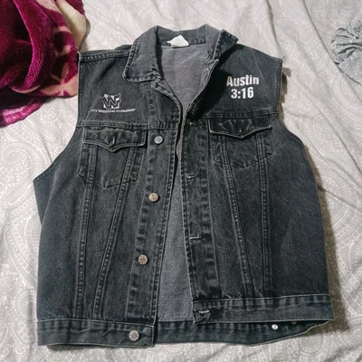 Chaleco Denim Negro Steve Austin Stone Cold Vintage WWF M. Foto 1 de 4