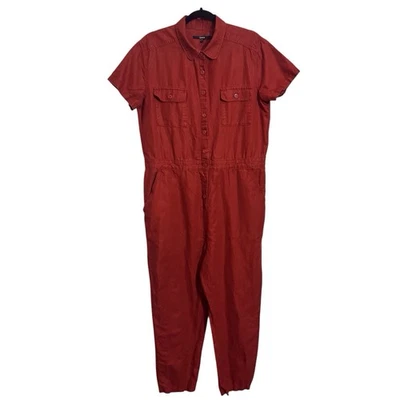 Quince Large Rust Red Linen Blend Cropped Jumpsuit Boho Western Organic Cotton - Image 1 of 4