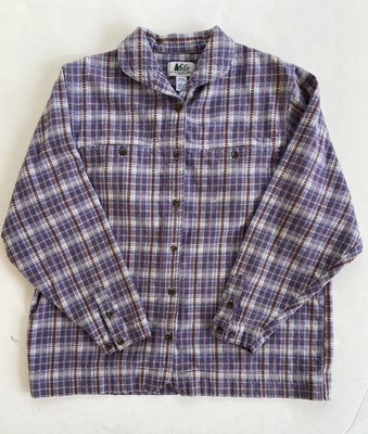 Franela de algodón con botones multicolor a cuadros vintage REI para mujer Gorpcore grande Foto 1 de 4