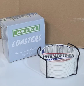 MACURVA UNTERSETZER AMERICAN CITY EDITION 6ER SET MIT/HALTER ~ KERAMIK - Bild 1 von 3