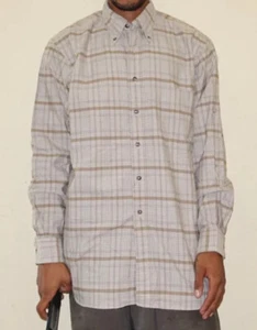 Vintage Kenneth Gordon Brown Plaid Button Up shirt sz L Made in USA - Picture 1 of 6