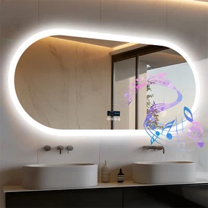 Espejo de baño 80x50/120x60cm ovalado Bluetooth con iluminación antivaho regulable DE - Imagen 1 de 13