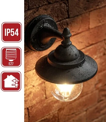 Wandlampe Außen E27 Klassisch Historisch Landhaus Laterne Outdoor Schwarz Alu  - Bild 1 von 4