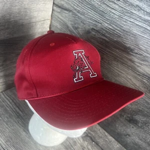 Vintage 90’s Arkansas Razorbacks Red Leather Snapback Rope Hat NCAA FREE SHIP - Picture 1 of 12