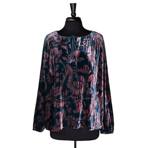 Anthropologie Women's Blouse Floral Velvet Oversized Tie Front Boho Top Large - Picture 1 of 10