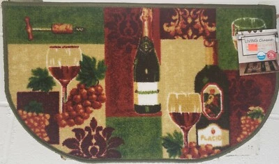 HOME DYNAMIX PRINTED KITCHEN RUG (nonskid)(18"x30") WINE BOTTLES, GRAPES & CORK, D Shape, HD