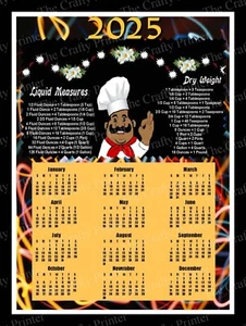 MAGNETE CALENDARIO 2025 Decorazione Afro Chef + Tabella di conversione per misure secco/liquido - Foto 1 di 2