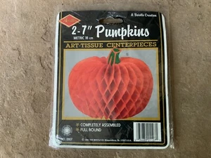 Vintage 1991 Pfeife Waben Halloween Dekor Kürbisse 7" Taschentücher 2er Set USA - Bild 1 von 12