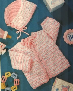 TWO PIECE BABY SET SWEATER & HAT CROCHET PATTERN INSTRUCTIONS - Picture 1 of 1