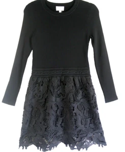 NEW MILLY Katie Lace Long Sleeve Knit Minidress in Black SZ L #D8045 - Picture 1 of 10