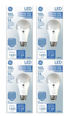 (case of 4) GE Lighting LED A19 Garage Door Opener Bulb, Frosted Soft White,