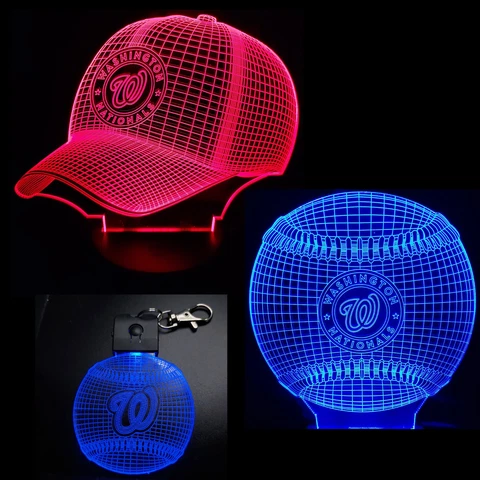 Washington Nationals 2 Patterns in 1-3D Baseball Cap & Ball + Key Chain Light Cover