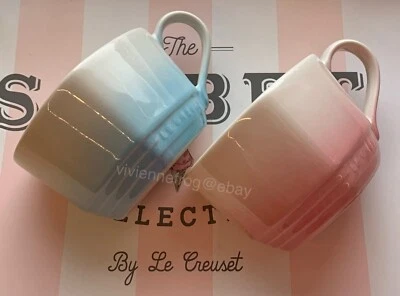 AUTÉNTICO LE CREUSET POLVO ROSA Y POLVO AZUL FORMA CORAZÓN TAZA TAZA NUEVO Foto 1 de 4