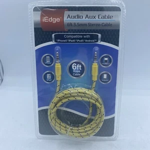 6' Auxiliary Cable, Aux Audio, 3.5mm Stereo Mini Plug for iPod, Yellow Cord - Picture 1 of 3