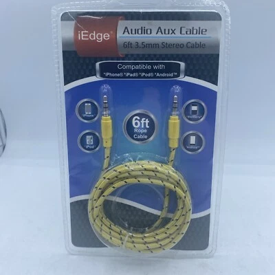 6' Auxiliary Cable, Aux Audio, 3.5mm Stereo Mini Plug for iPod, Yellow Cord - Image 1 of 3