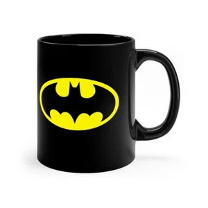 Batman DC Comics Bat Signal Yellow Logo 11 oz Black Ceramic Mug - Picture 1 of 7