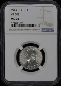 1943 DDO Washington Quarter VP-005 25C NGC MS64 - Picture 1 of 4