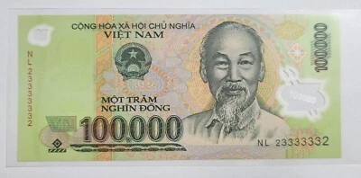 Viet Nam 2023 / 100,000 Dong Polymer Super Radar Serial number 23333332 Gem UNC - Image 1 of 2