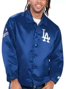 LA Ice Cube Vintage 90s Athletic Jacket Blue Satin Bomber Style Varsity Jacket - Picture 1 of 10