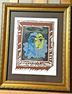 Pablo Picasso "Women" Woodcut Hand Signed In Red Pencil 1966 COA Gold Wood Frame - Picture 1 of 3
