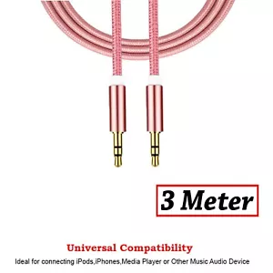 3M Audio AUX Cable Braided 3.5mm Metal Jack Stereo for iPhone iPod Headphone CAR - Picture 1 of 7