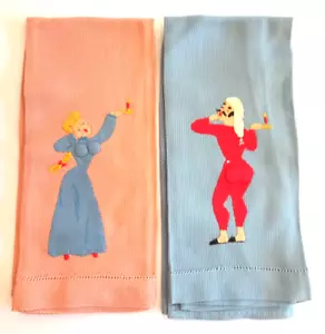Set Vintage di 2 Asciugamani Mani Ospiti Ricamati Funtenti Impianti Kitsch - Foto 1 di 13