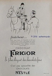 PUBLICITE NESTLE CHOCOLAT FRIGOR CAVALIERE CHEVAL DE 1952 FRENCH AD PUB ANIMAL - Picture 1 of 1