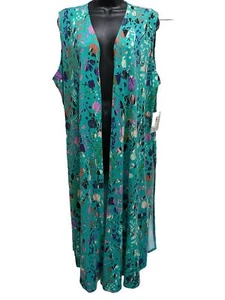 LulaRoe Turqoiuse Heart Flower/Abstract Sleeveless Duster Size L Side Slit NWT - Picture 1 of 7