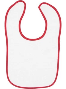 Embroidery Baby Bib -- White with Red Contrast Trim, 100% Cotton Terry - Picture 1 of 1