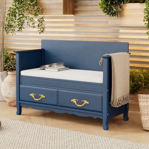 Entryway Bench Shoe Storage Bench with Back ,with Removable Cushion Antique Navy - Picture 1 of 12