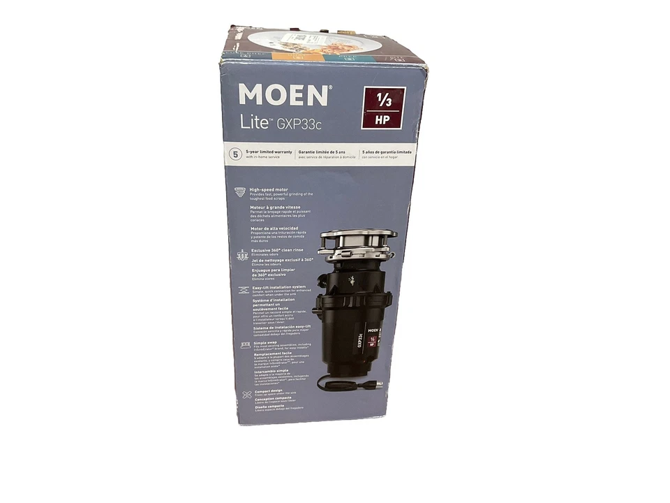 Moen Lite Series GXP33C PRO 1/3 HP Continuous Feed Garbage Disposal with Power Cord - Black
