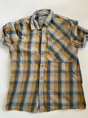 Bench Shirt Men's Medium Beige/Blue Plaid Button Down Stripe Patch Farm Workwear - Image 1 of 4