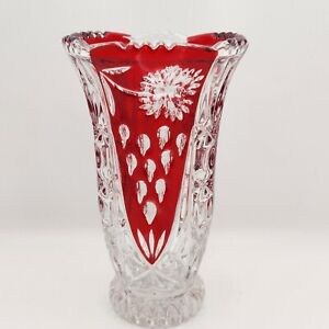 Vintage German Ruby red lead crystal Anna Hutte Bleikristall 6"Vase