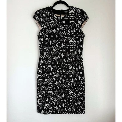 NUEVO CON ETIQUETAS WORTH Vestido New York Negro Blanco Floral Encaje Algodón Seda Talla 4 Largo Medio Foto 1 de 4
