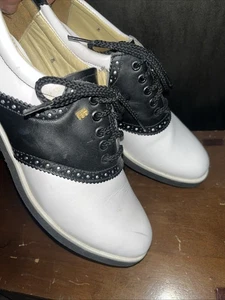 Vintage Damen 8 Lazy Bones Golfschuhe Stollen Leder schwarz & weiß. Sattel Oxford - Bild 1 von 8