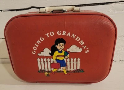 Vintage Luggage Going to Grandma's Girls Child Red Hard Case Suitcase  - Image 1 of 4