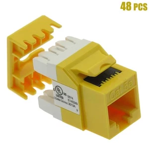 48x Cat5e RJ45 Network Ethernet Keystone Jack 180 Degree 110 Punch Down Yellow - Afbeelding 1 van 3