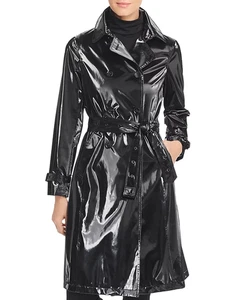 Jane Post Damen 395 $ kultiger glatter zweireihiger Regen-Trenchcoat Größe L - Bild 1 von 11