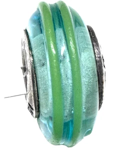 Pandora Sterling Silver Retired Clear Teal Murano Glass Ribbon Charm - 790606 - Picture 1 of 4
